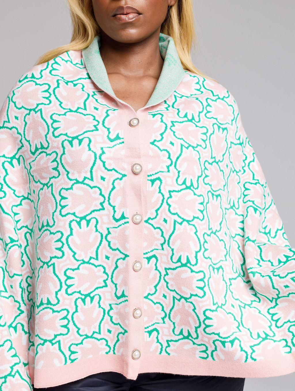 Apara Knitted Cape - AWCA (Cream, Teal, Pink & Black) - Image 4